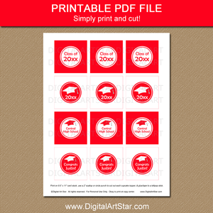 Red White Graduation Printable PDF Cupcake Picks Download