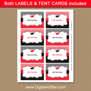 Red and Black Food Labels for Graduation Party