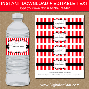 Water Bottle Label Template - Red and Black Printable Water Bottle Stickers