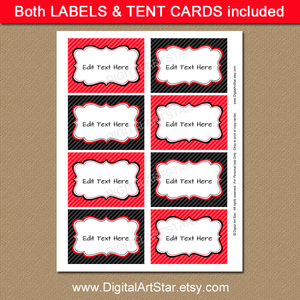 printable candy buffet labels in red and black