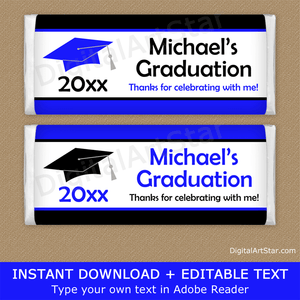 Royal Blue and Black Graduation Candy Bar Wrappers Template