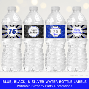 Royal Blue, Black, and Silver 75th Birthday Party Decorations for Men