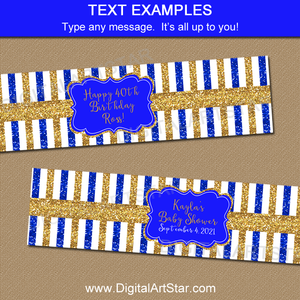 Royal Blue and Gold Boy Baby Shower Water Bottle Labels Printable