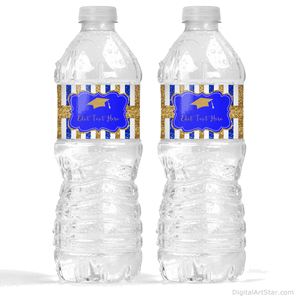 Royal Blue and Gold Glitter Graduation Decorations Printable Water Bottle Stickers
