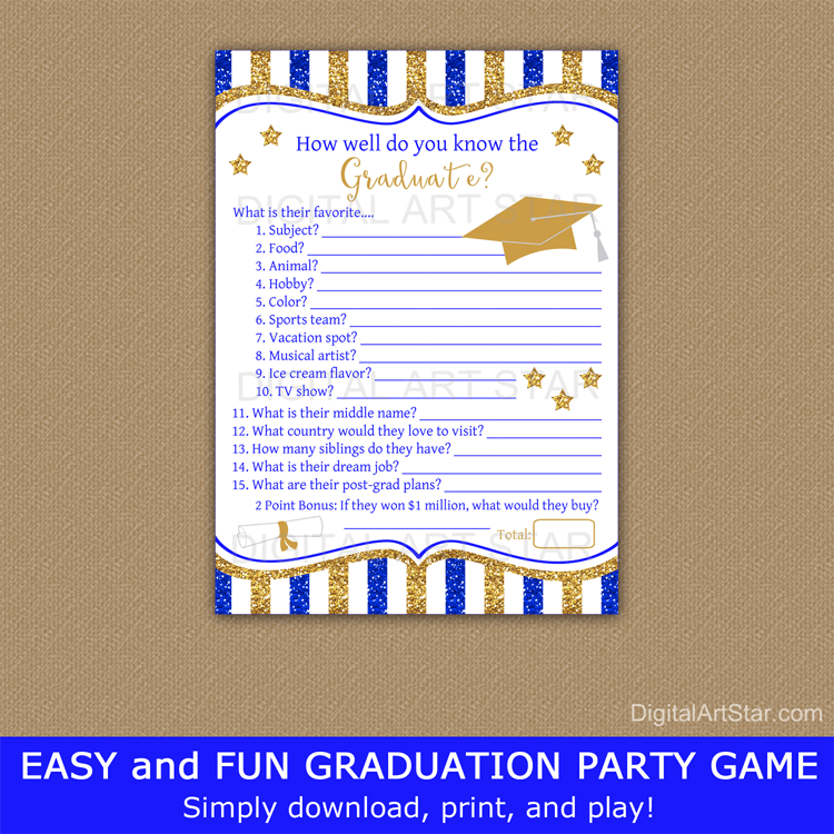 Royal Blue and Gold Graduation Party Game Printable
