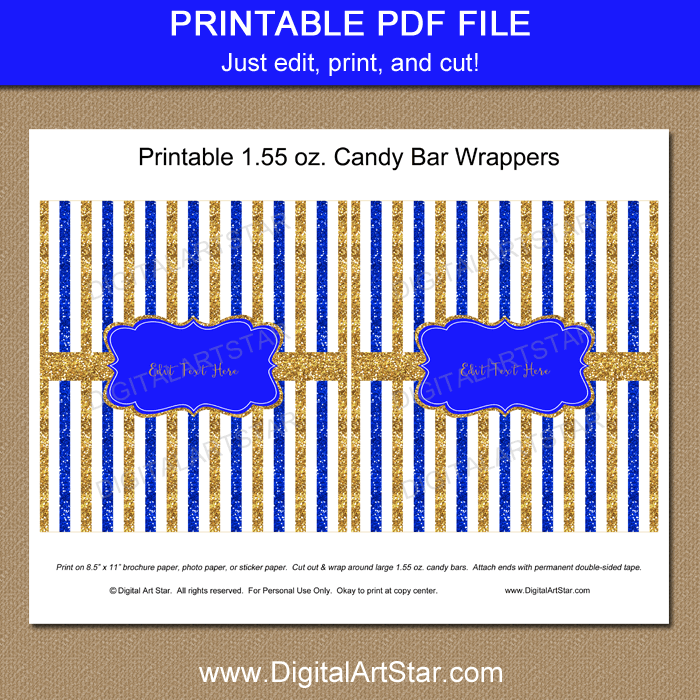 Printable Candy Bar Wrappers | Royal Prince Blue White Gold African  American Baby Shower Chocolate Bar Labels | Instant Download