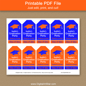Royal Blue and Orange Graduation Gift Tags Printable Download