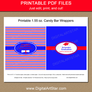 Royal Blue and Red Graduation Chocolate Bar Wrapper Template
