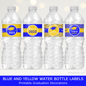 Royal Blue and Yellow Graduation Water Bottle Labels 2023 Graduation Decorations