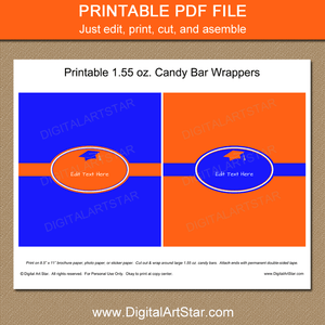 Orange and Royal Blue Graduation Candy Bar Wrappers Printable