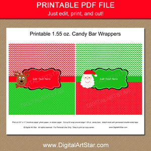 Santa and Reindeer Christmas Candy Bar Wrappers Printable PDF