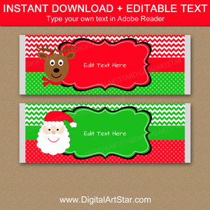 Santa and Reindeer Christmas Chocolate Wrappers Template.  Instant Download Christmas Candy Bar Wrapeprs.