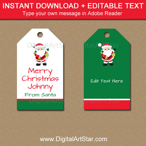 green and white Santa tags with editable text