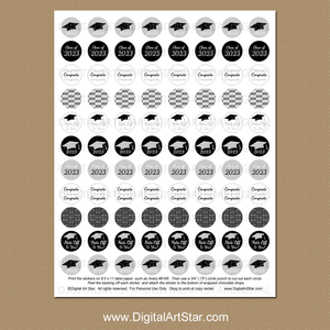 Silver Black Graduation Party Favors Candy Stickers Printable PDF
