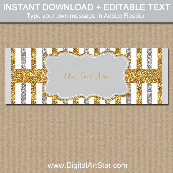 Silver and Gold Glitter Candy Wrappers Printable