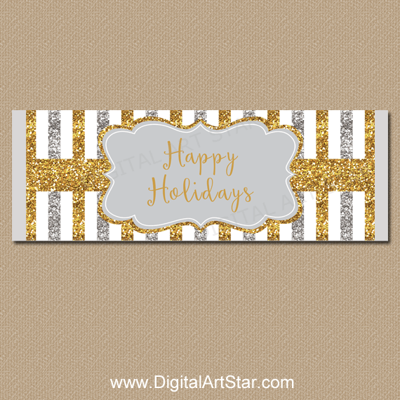 Silver and Gold Happy Holidays Candy Bar Wrapper