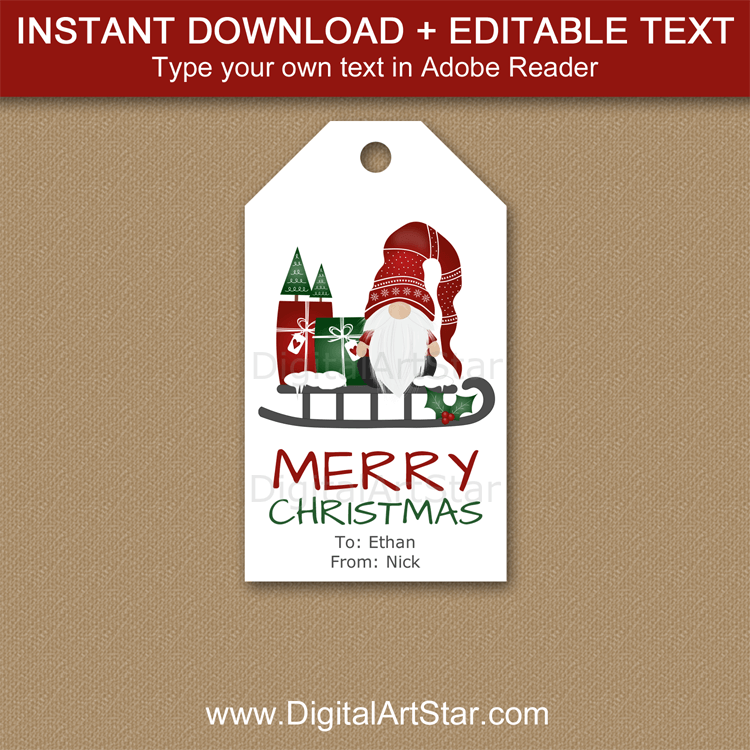 Sleigh Gnome Favor Tags Template