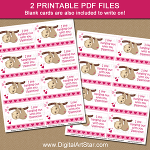 Printable Sloth Valentine's Day Cards for Kids