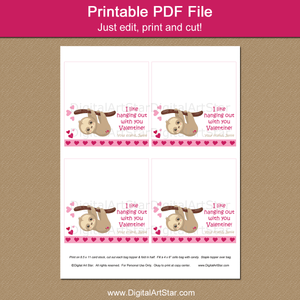 Printable Sloth Valentine Treat Bag Toppers for School