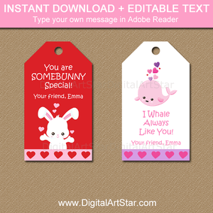 Some Bunny Valentine Tags and Whale Valentine Printable Tags