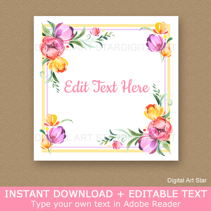 Spring Floral Printable Favor Stickers Editable Template
