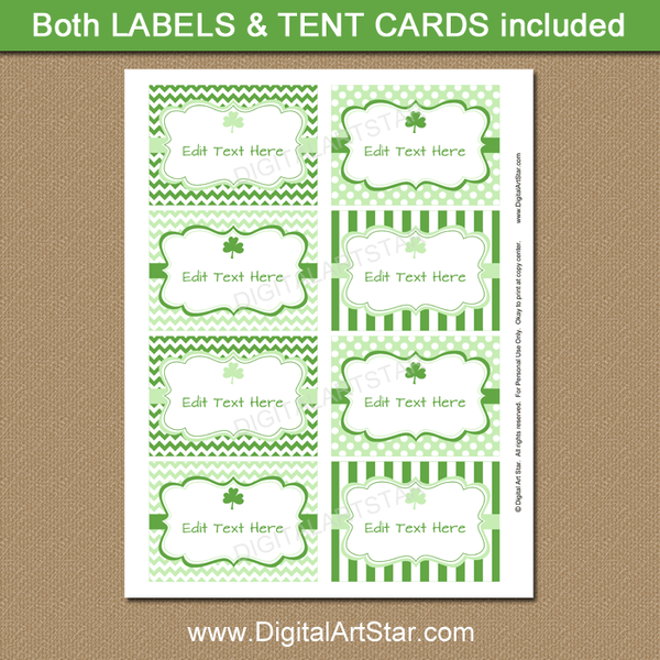 Shamrock St Patrick's Day Food Labels Printable | Digital Art Star