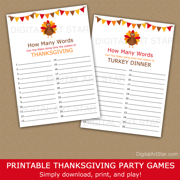 Thanksgiving Game Printable How Many Words Can You Make