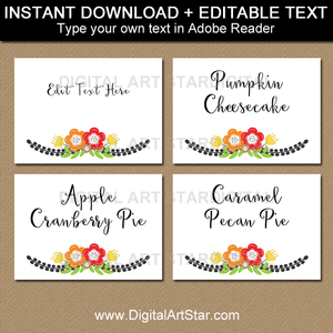 Thanksgiving Place Cards Black and White with Autumn Floral