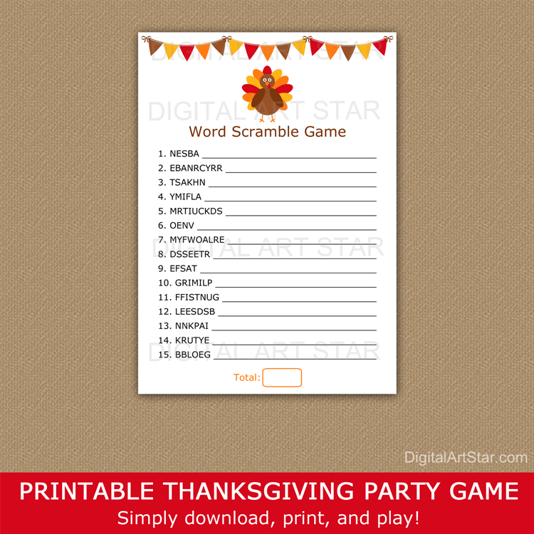 Thanksgiving Word Scramble Game PDF
