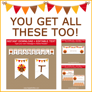 Thanksgiving Party Pack with Banner, Candy Wrappers, Bag Toppers