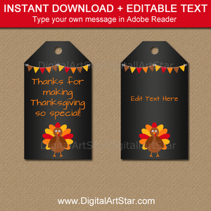 Thanksgiving Turkey Tag Template with Chalkboard Background