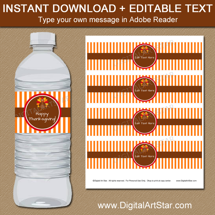 Thanksgiving Party Favors - Printable Water Bottle Labels