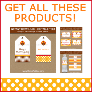 Printable Thanksgiving Party Supplies Package with Tags and Labels