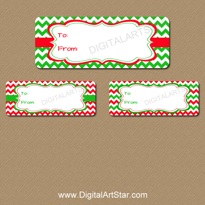 To and From Christmas Labels Printable Red and Green Chevron