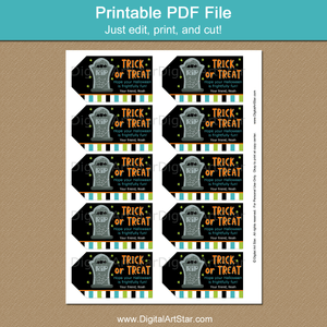 Trick or Treat Tags Printable - Tombstone Favor Tag Template