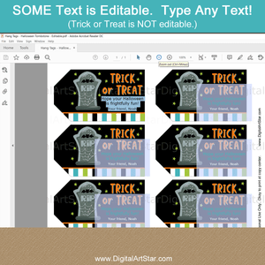 Trick or Treat Tombsone Tags for Halloween Treat Bags