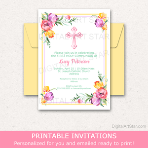 Tulip Invitation Template Girl First Holy Communion
