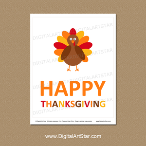 Cute Turkey Art Print for Thanksgiving