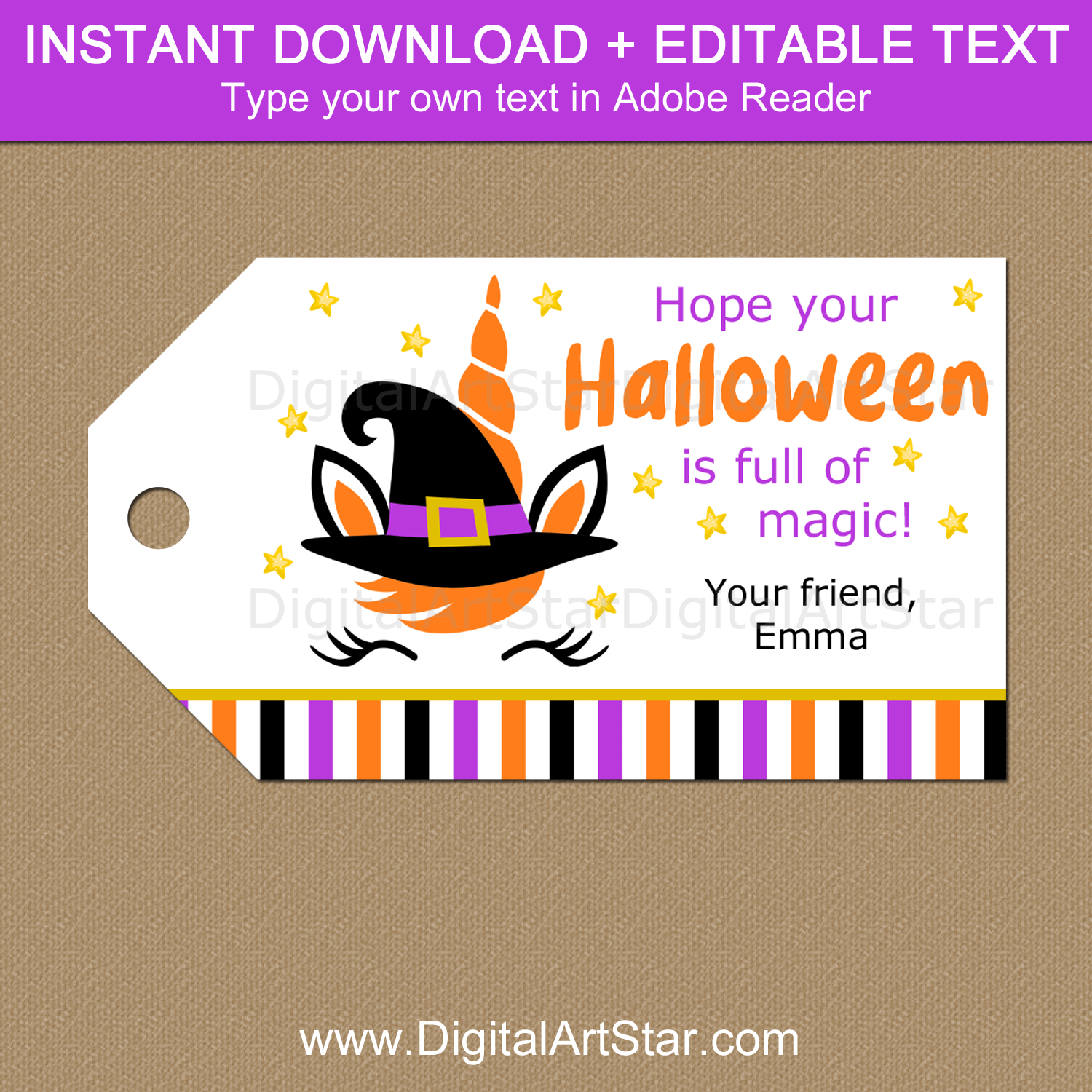 Unicorn Halloween Printable Gift Tags - Editable Template