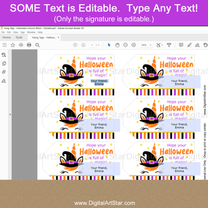 Unicorn Witch Halloween Tags Instant Download
