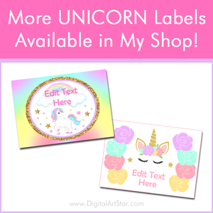 Unicorn Printable Labels and Place Cards by Digital Art Star