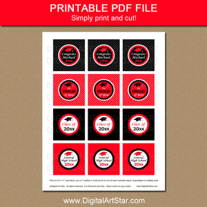 Unique Printable Graduation Cupcake Toppers Red and Black