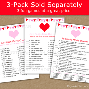 Valentine Romantic Movies Three Pack Printable Valentines Day Games Bundle