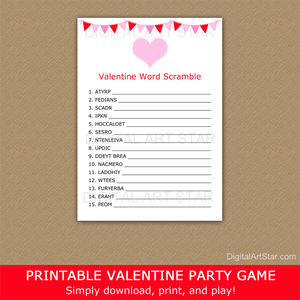 Valentine Word Scramble Game Printable