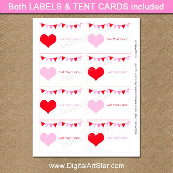 Valentine's Day Labels, Tent Cards, Buffet Cards, Place Cards | Digital ...