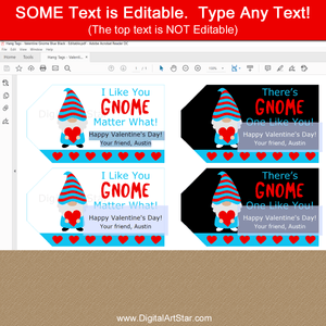 Editable Valentine Gnome Hang Tags to Print