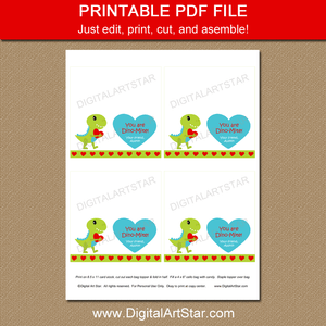 Printable Dino-Mite Valentine Candy Bag Toppers