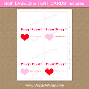 Valentine's Day Tent Cards, Buffet Cards, Place Cards