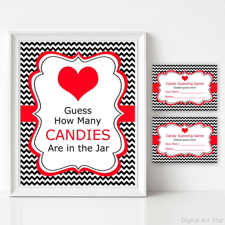 Valentines Day Candy Guessing Game and Sign Black White Chevron