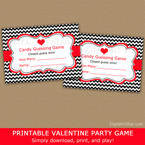 Valentines Day Candy Guessing Game Black and White Chevron